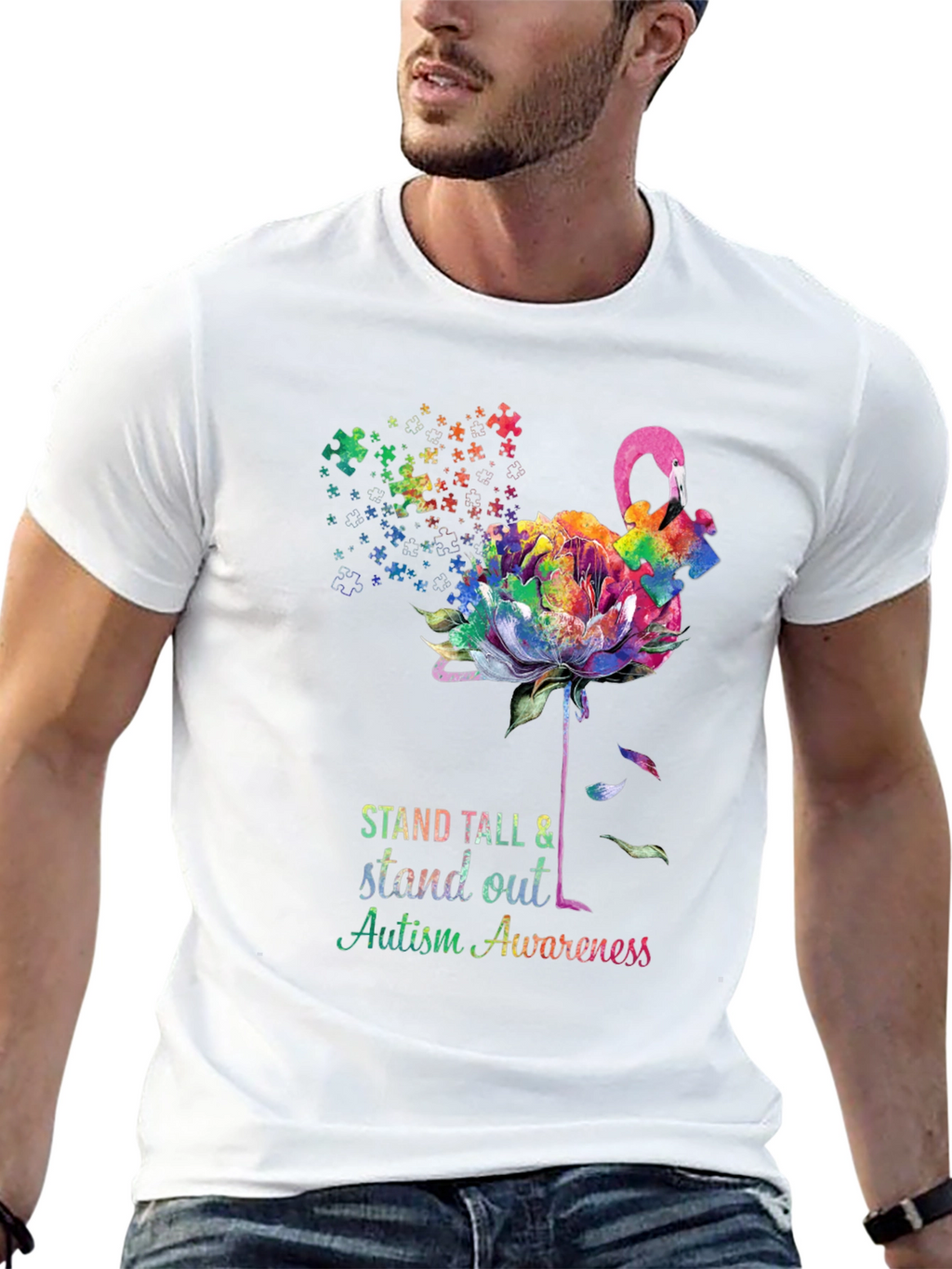 Autism Awareness Flamingo T-Shirt - Stand Tall