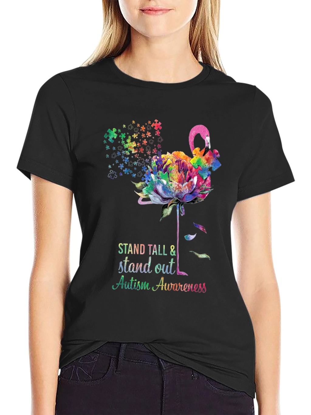 Autism Awareness Flamingo T-Shirt - Stand Tall