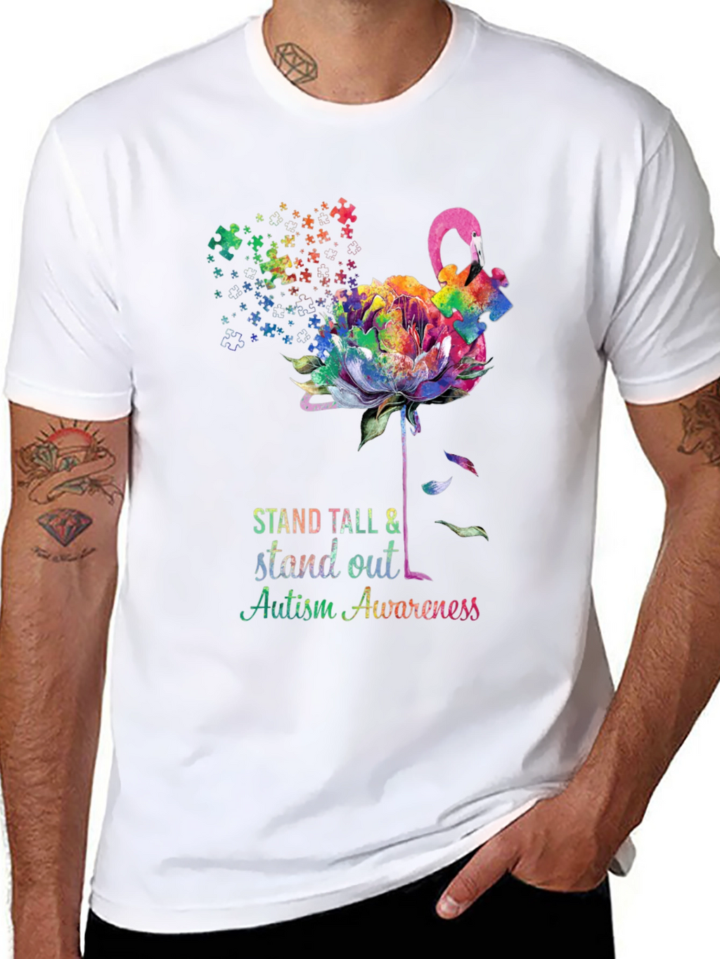Autism Awareness Flamingo T-Shirt - Stand Tall