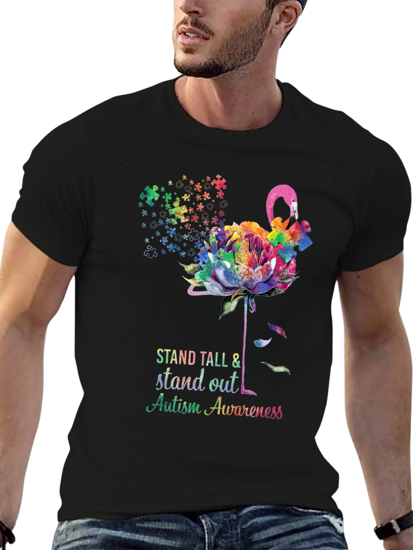 Autism Awareness Flamingo T-Shirt - Stand Tall