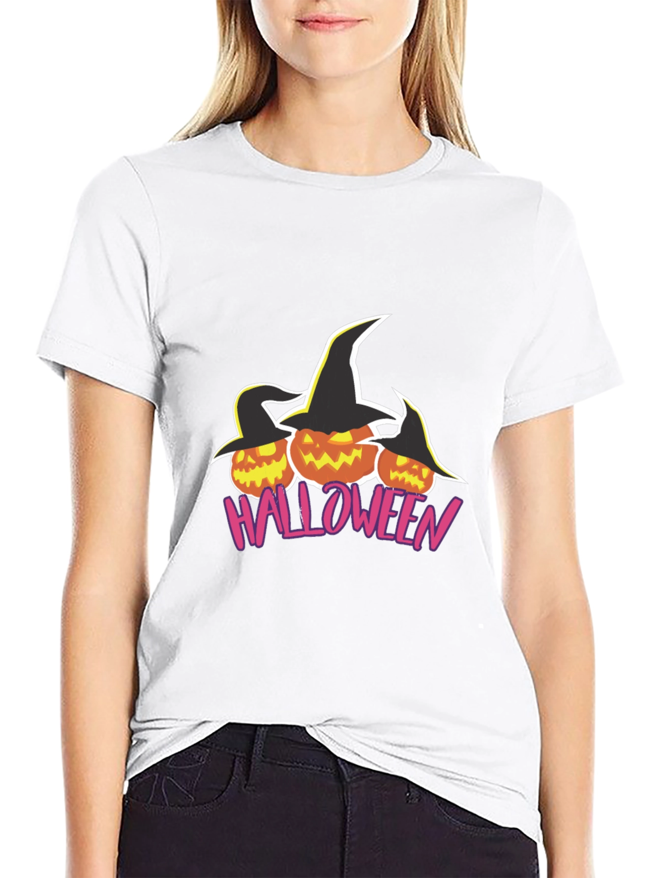 Halloween Pumpkin Witch Hat Black T-Shirt