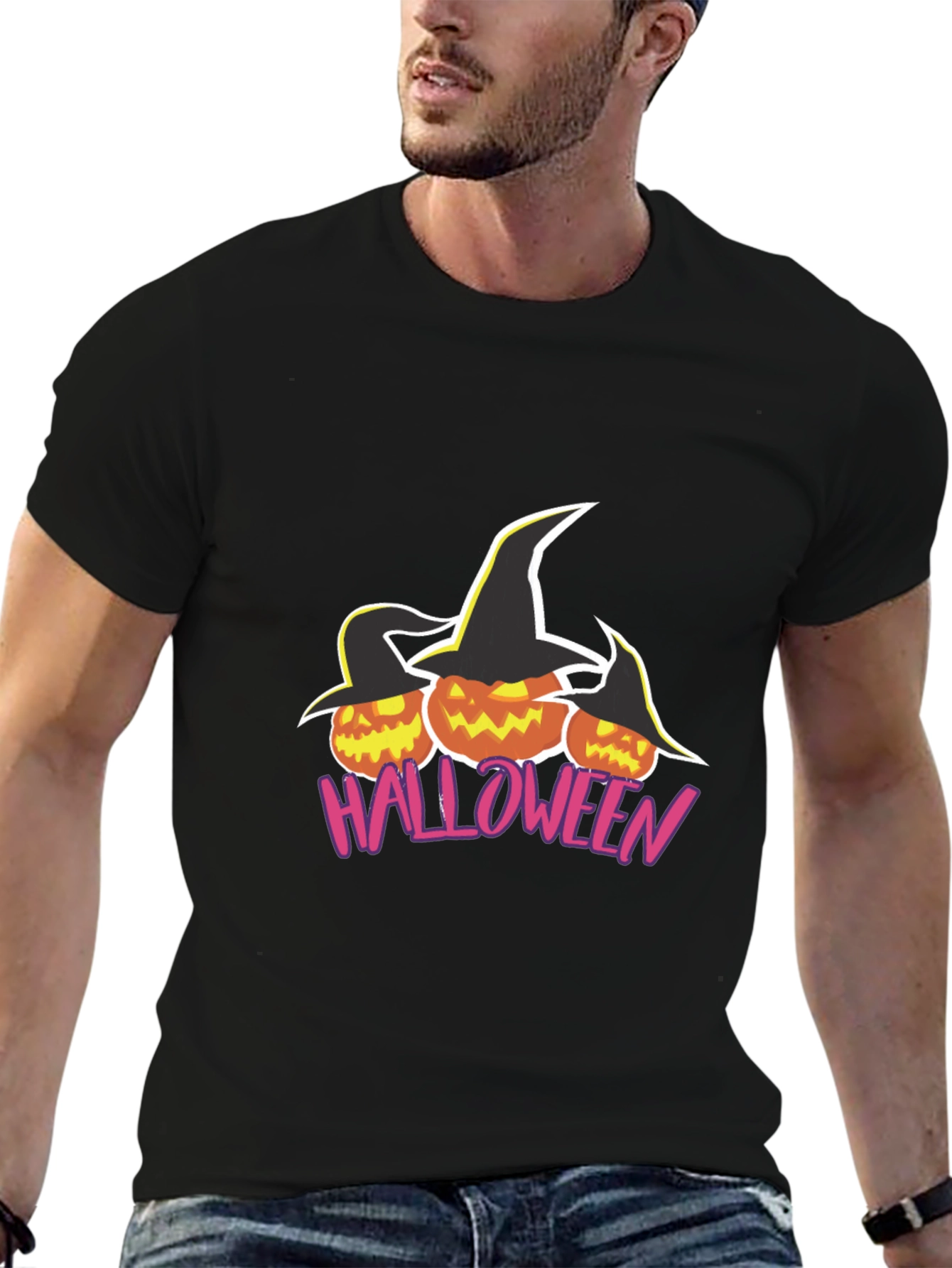 Halloween Pumpkin Witch Hat Black T-Shirt