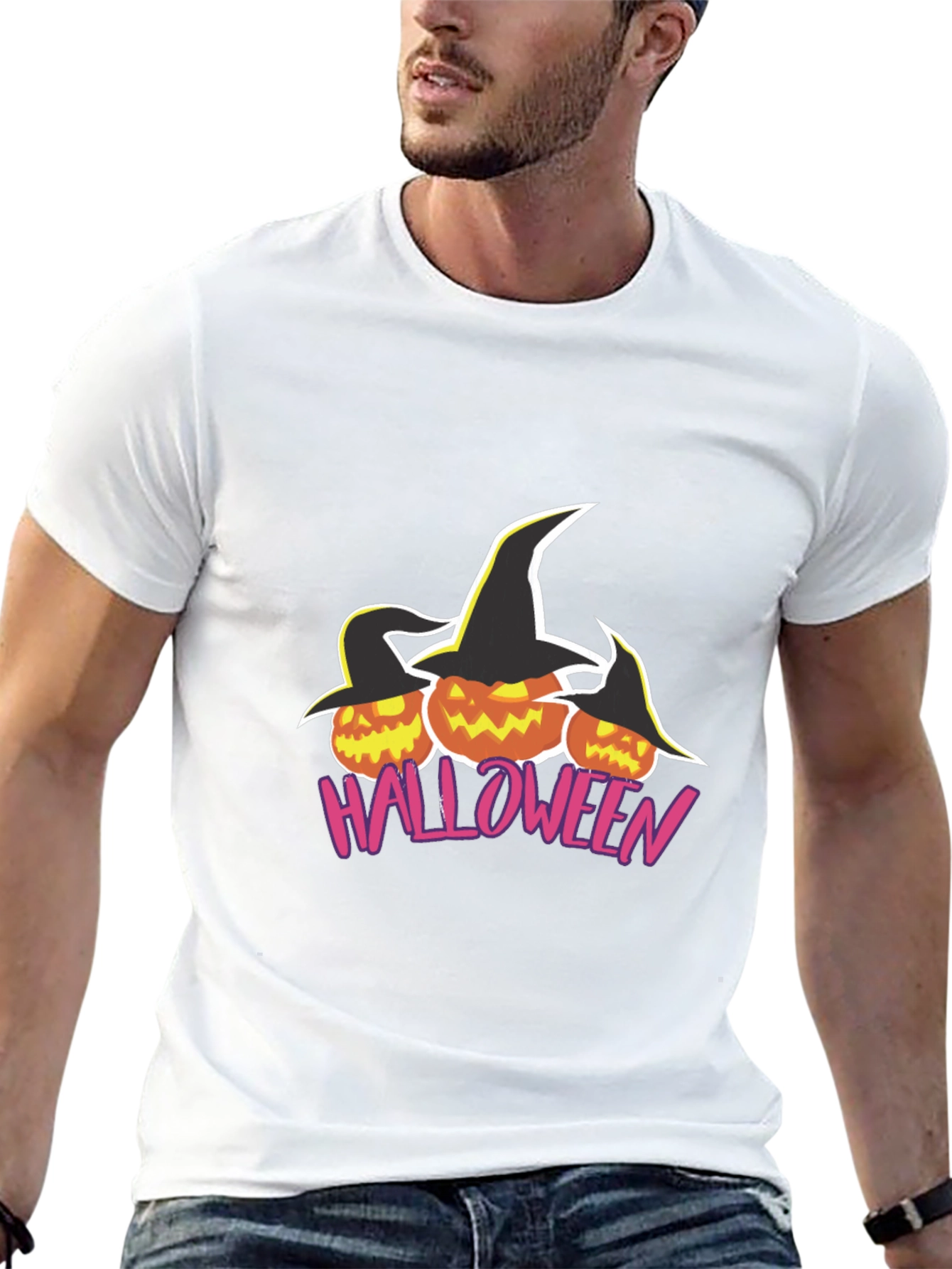 Halloween Pumpkin Witch Hat Black T-Shirt