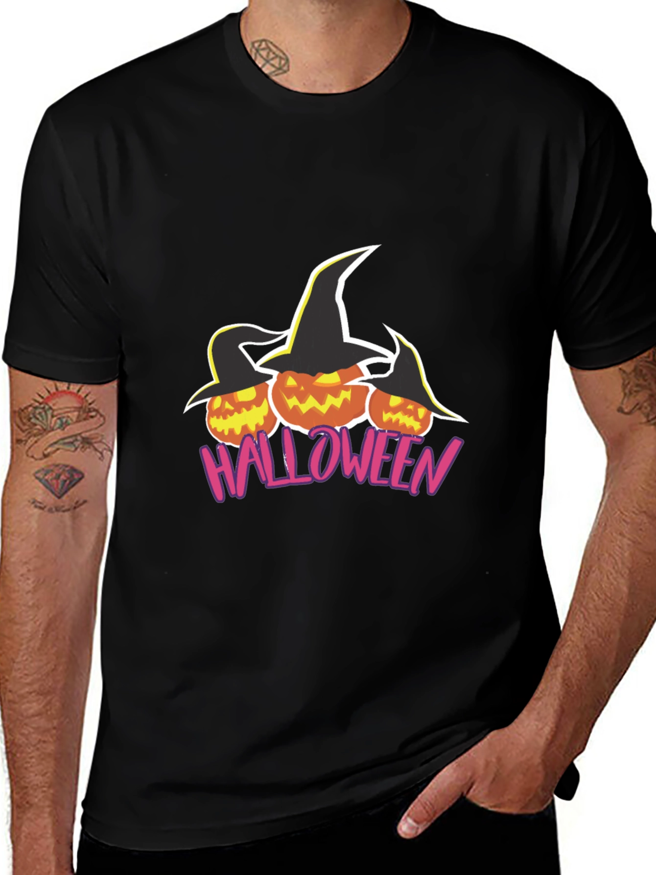 Halloween Pumpkin Witch Hat Black T-Shirt