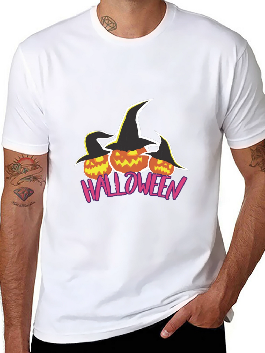 Halloween Pumpkin Witch Hat Black T-Shirt