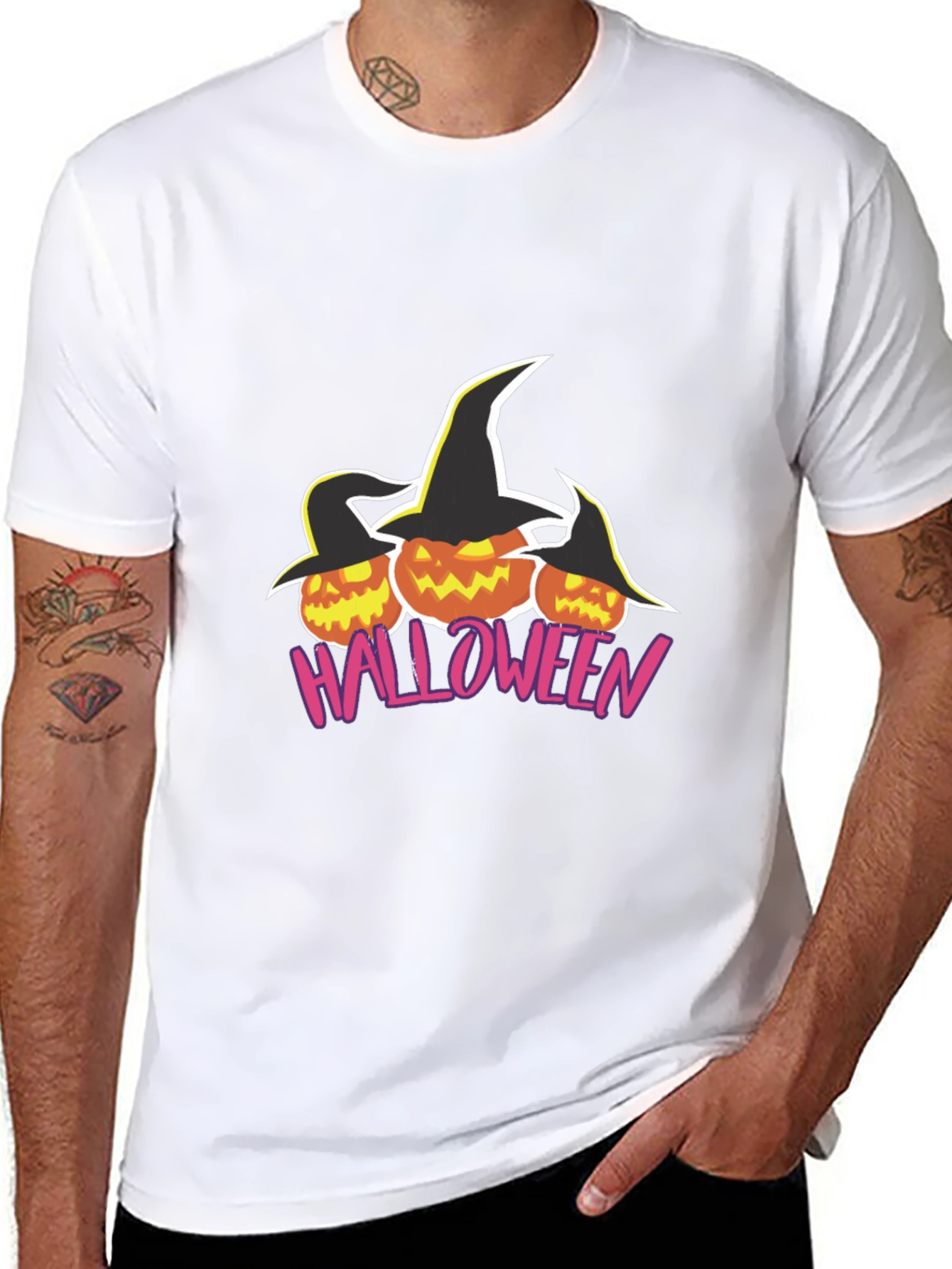 Halloween Pumpkin Witch Hat Black T-Shirt