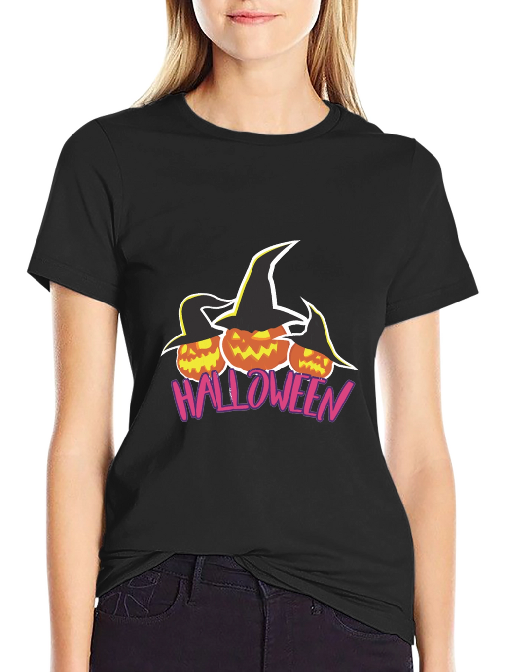 Halloween Pumpkin Witch Hat Black T-Shirt