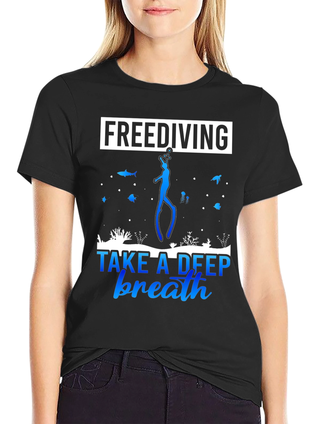 Freediving Take a Deep Breath Black T-Shirt