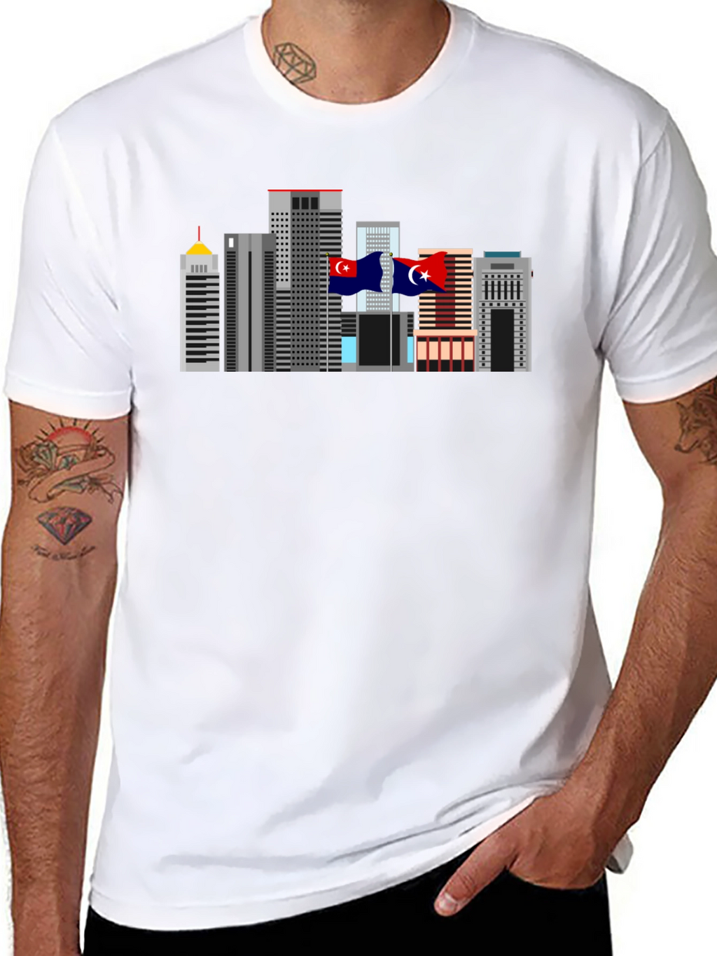 City Skyline Graphic Tee - Black Cotton T-Shirt