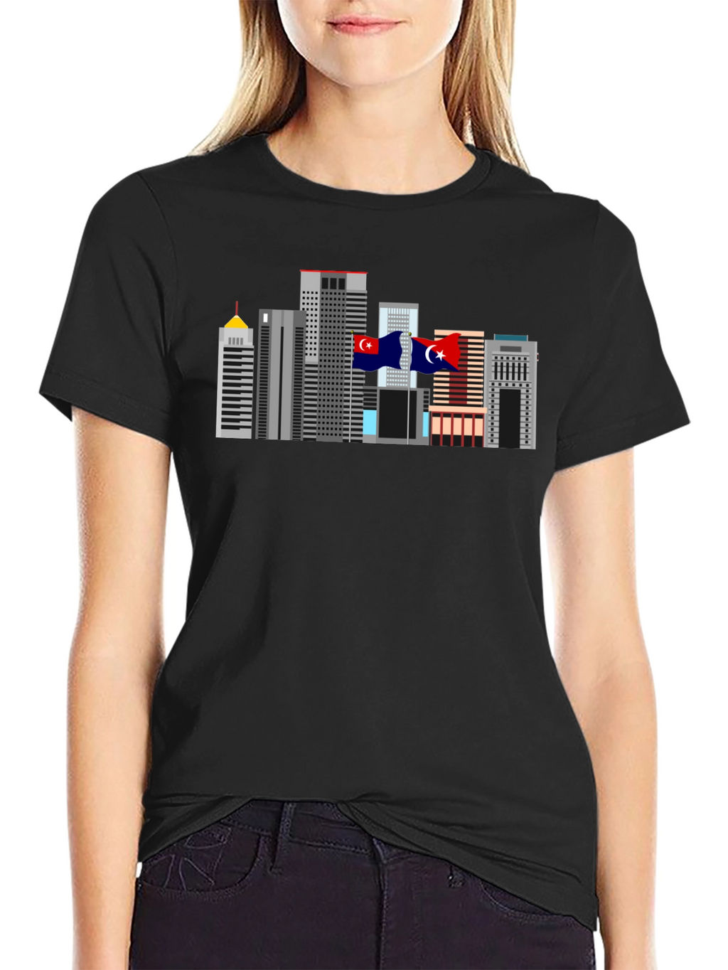 City Skyline Graphic Tee - Black Cotton T-Shirt