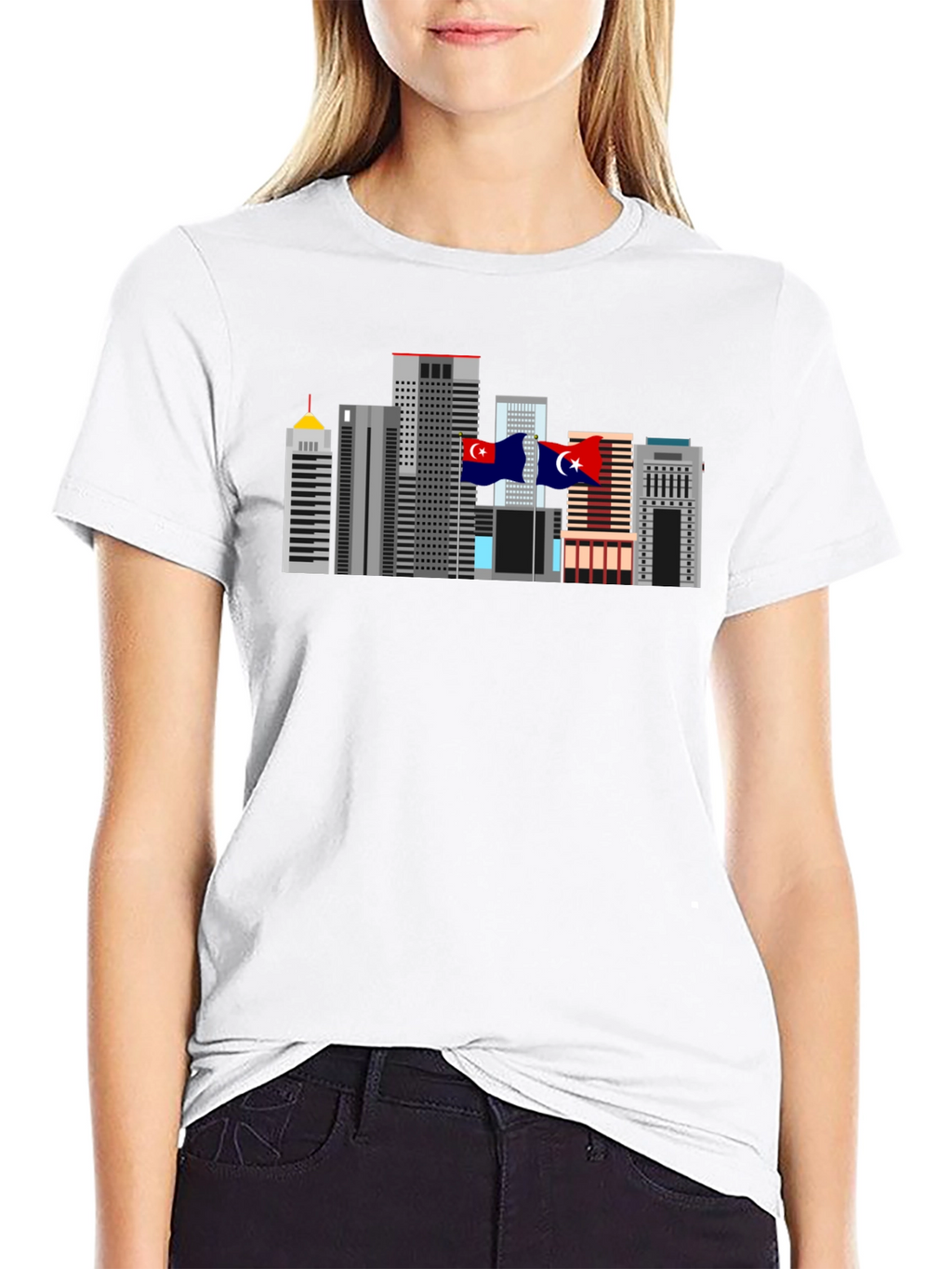 City Skyline Graphic Tee - Black Cotton T-Shirt
