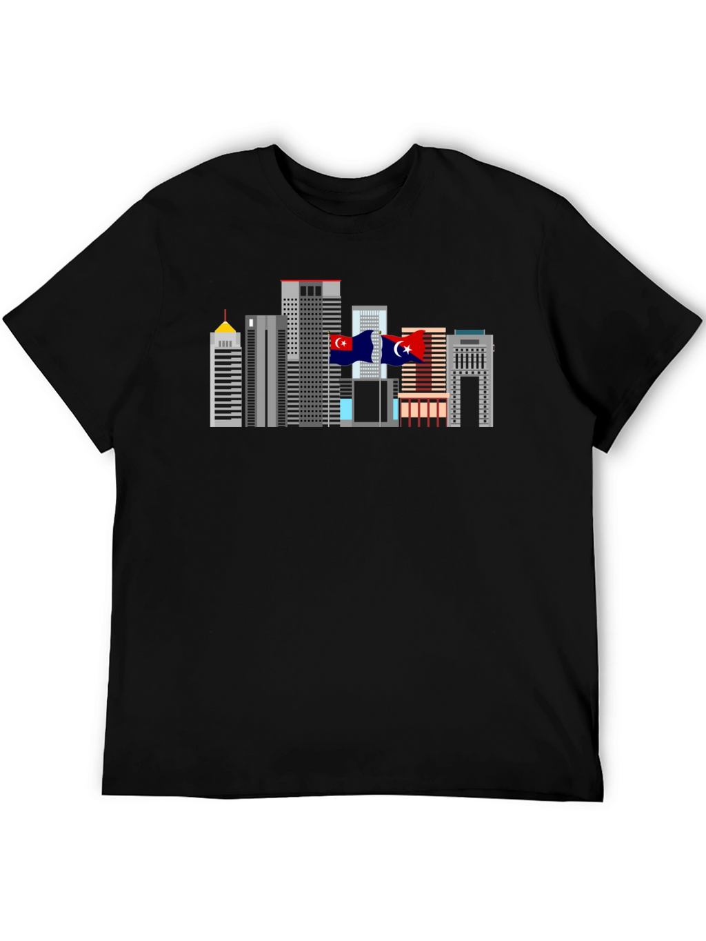 City Skyline Graphic Tee - Black Cotton T-Shirt