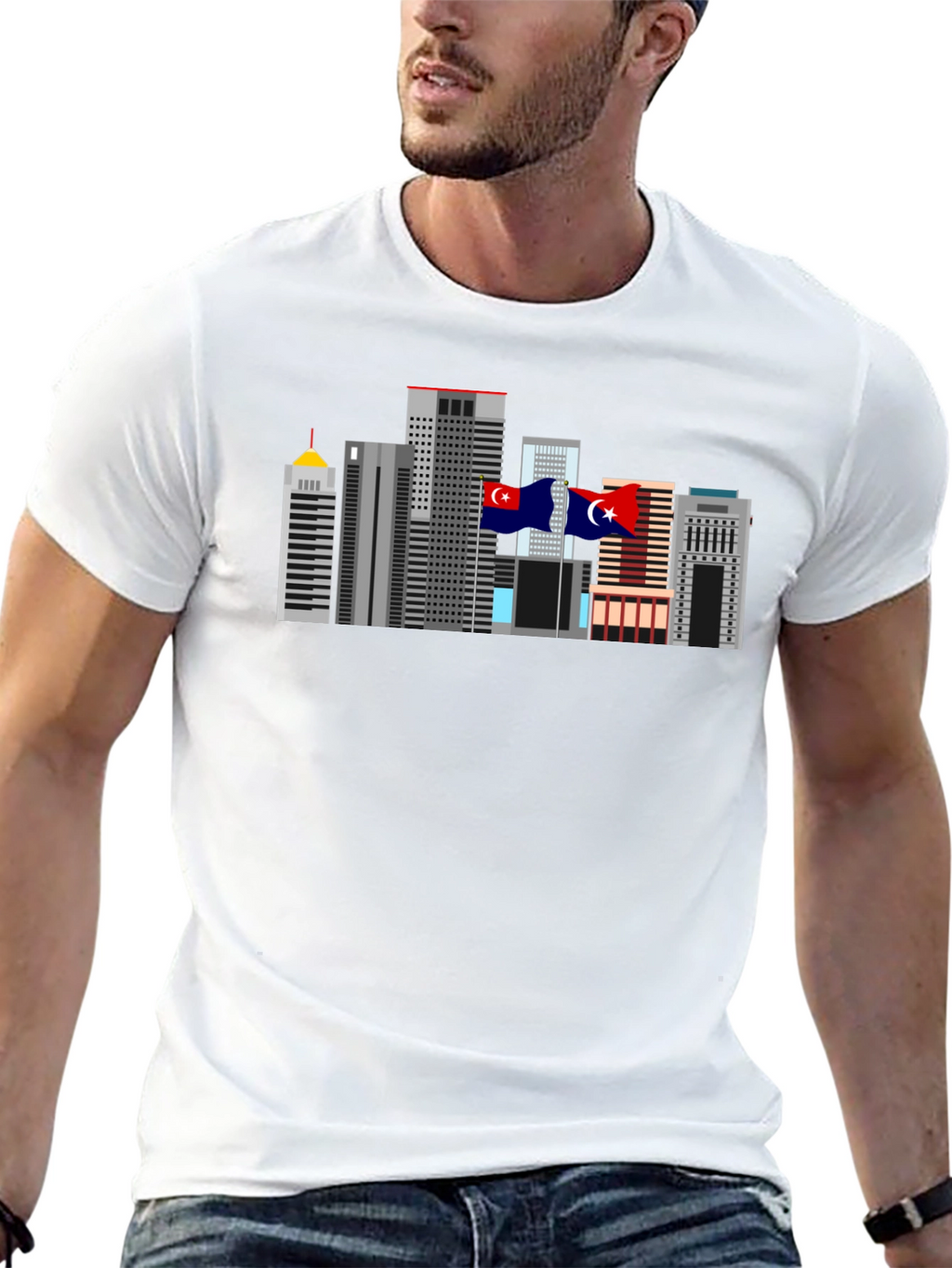 City Skyline Graphic Tee - Black Cotton T-Shirt
