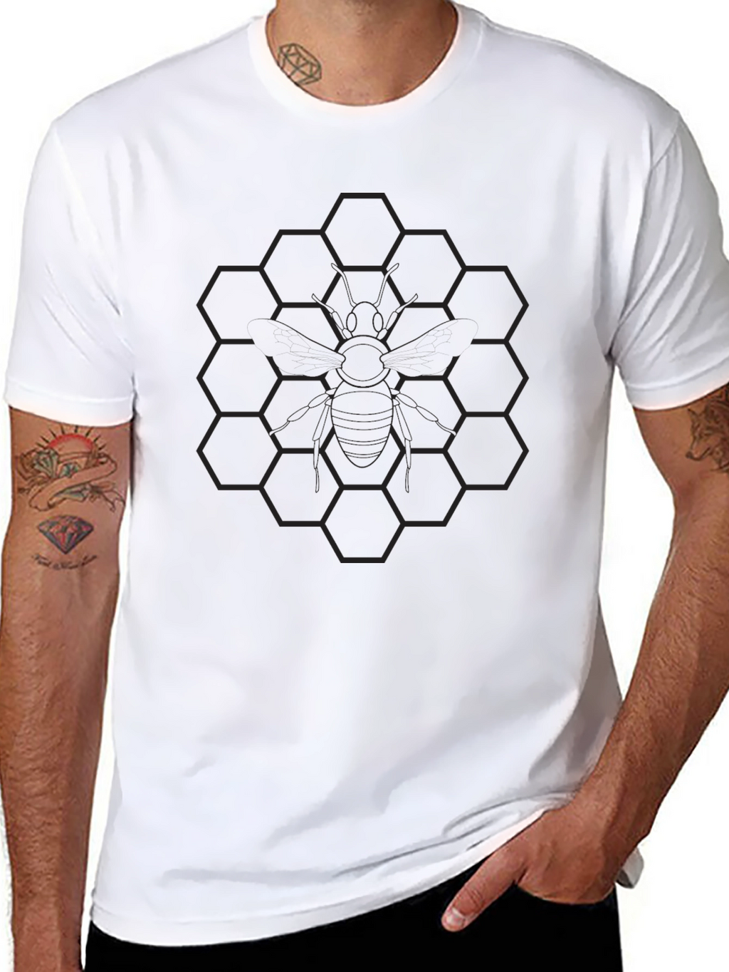 Honeycomb Bee Graphic Tee - Black