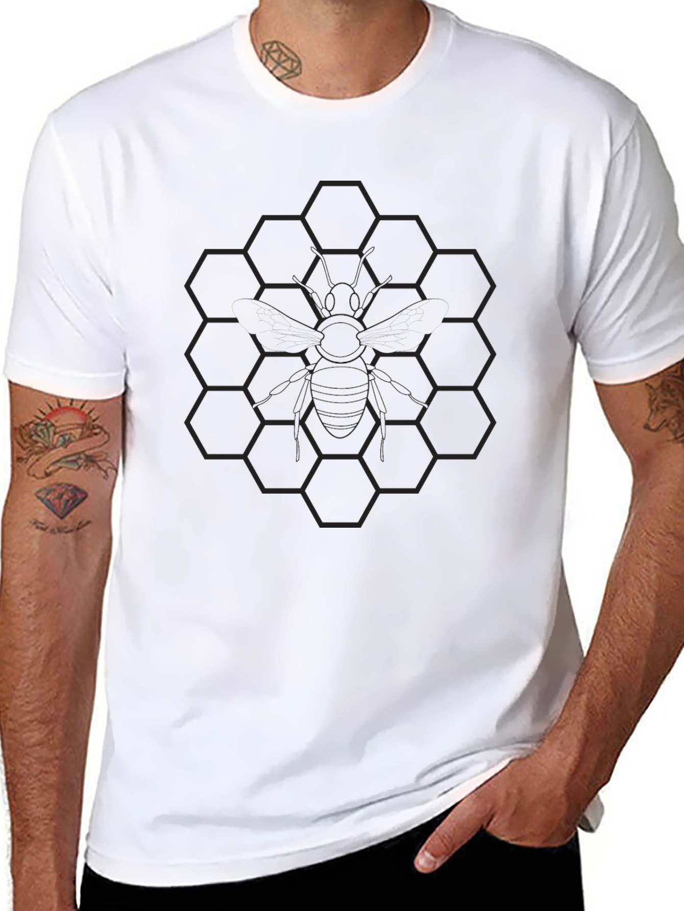 Honeycomb Bee Graphic Tee - Black