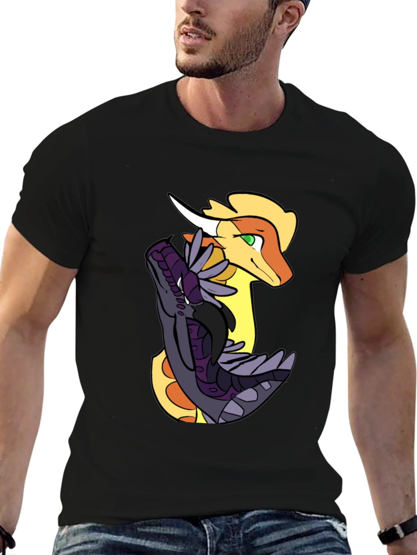 Dragon Duo Graphic Tee - Black Cotton Shirt