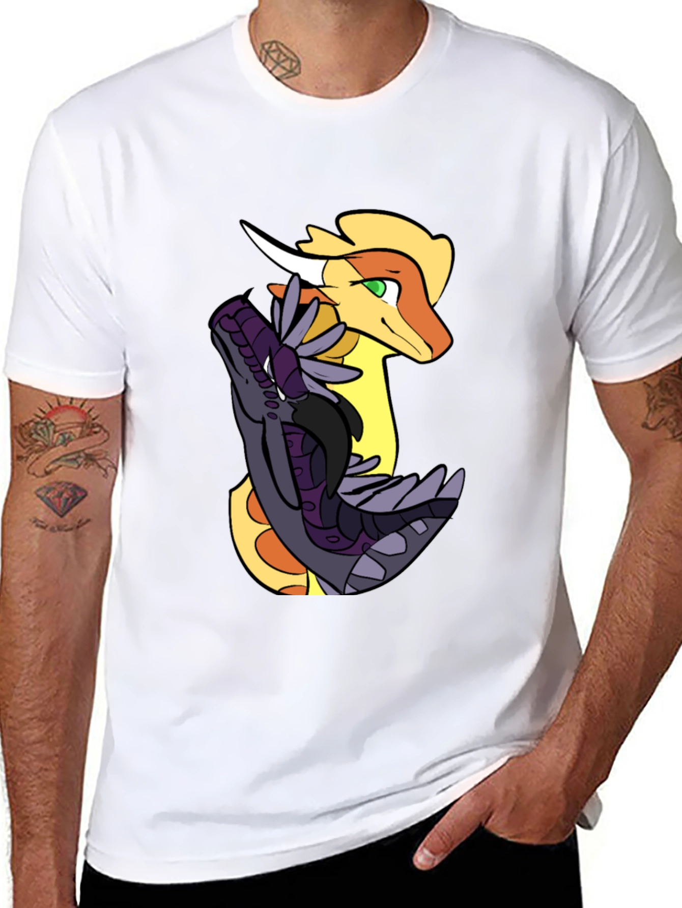 Dragon Duo Graphic Tee - Black Cotton Shirt