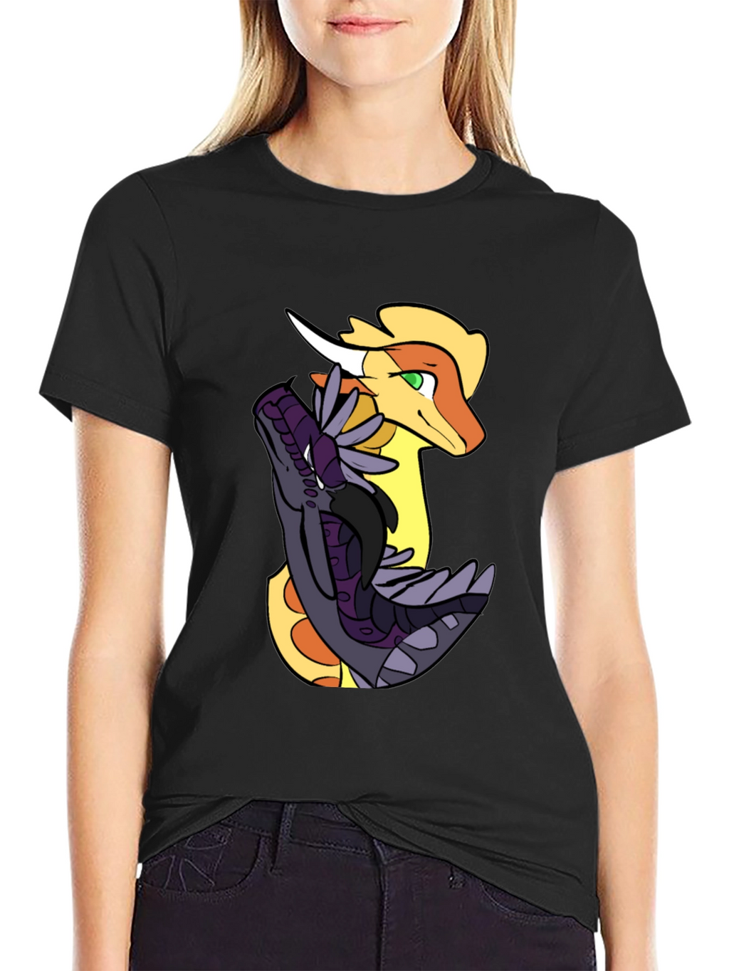 Dragon Duo Graphic Tee - Black Cotton Shirt