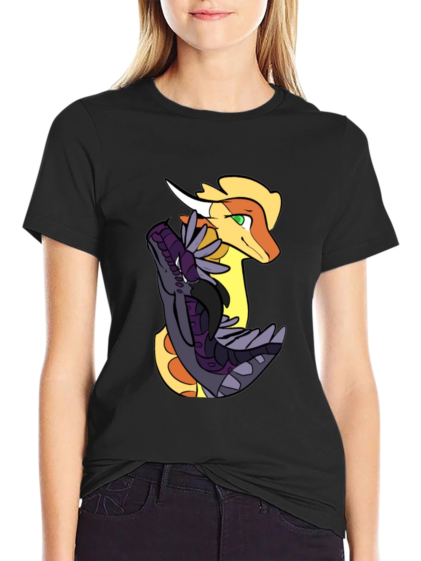 Dragon Duo Graphic Tee - Black Cotton Shirt