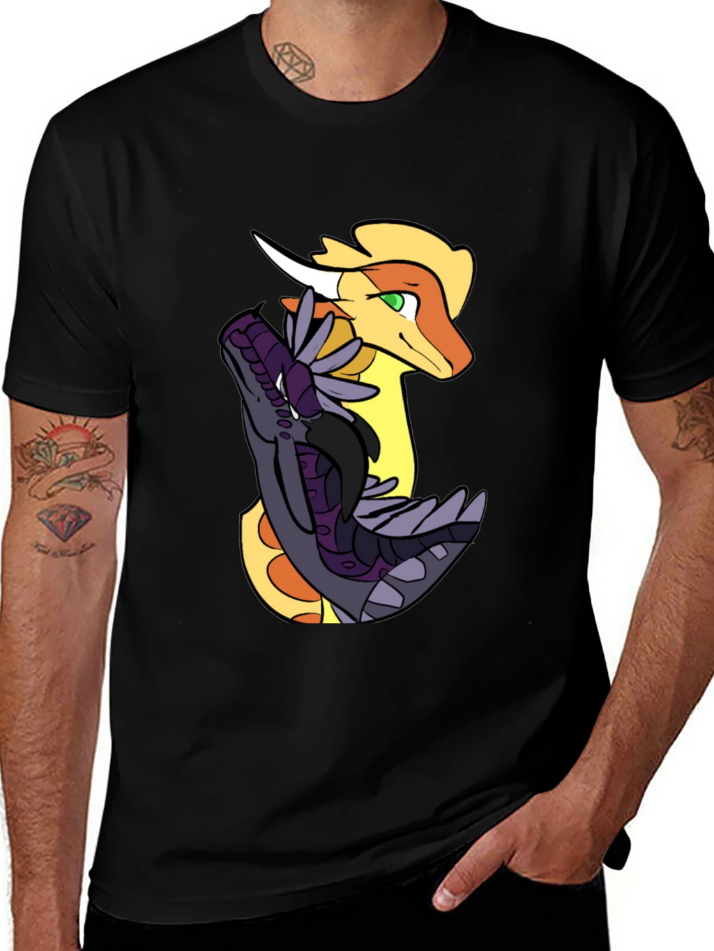 Dragon Duo Graphic Tee - Black Cotton Shirt