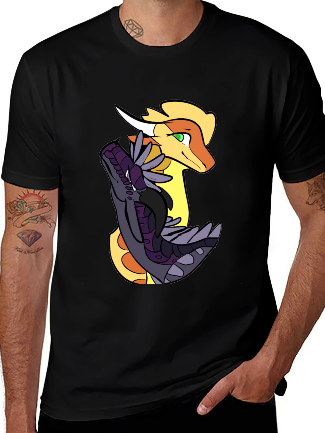 Dragon Duo Graphic Tee - Black Cotton Shirt