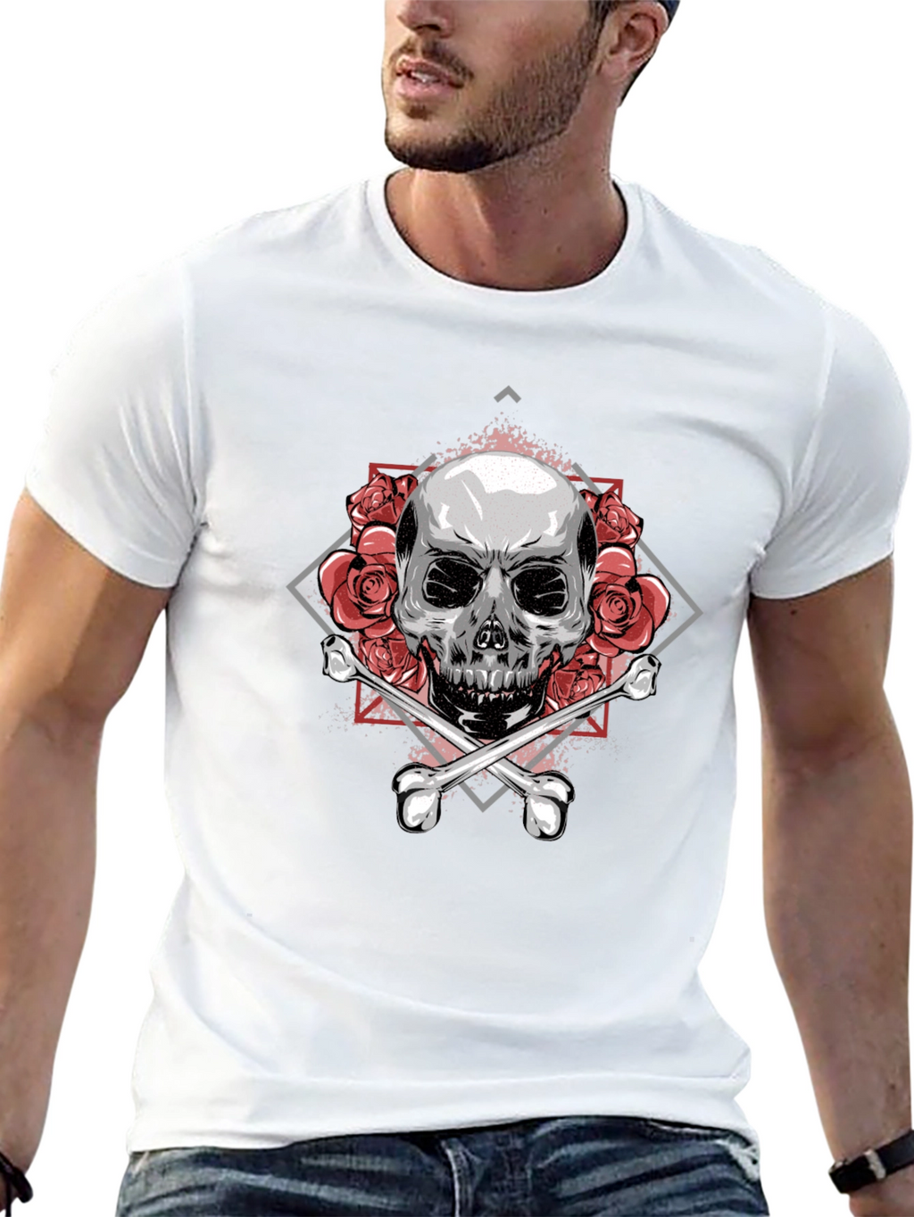 Skull & Roses Graphic Tee - Stylish Black T-Shirt