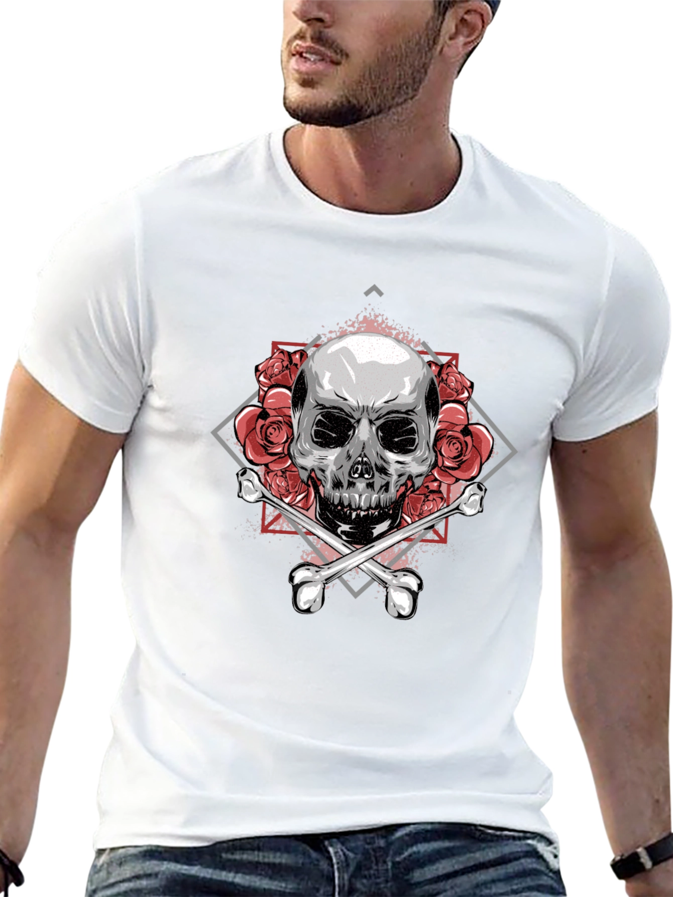Skull & Roses Graphic Tee - Stylish Black T-Shirt