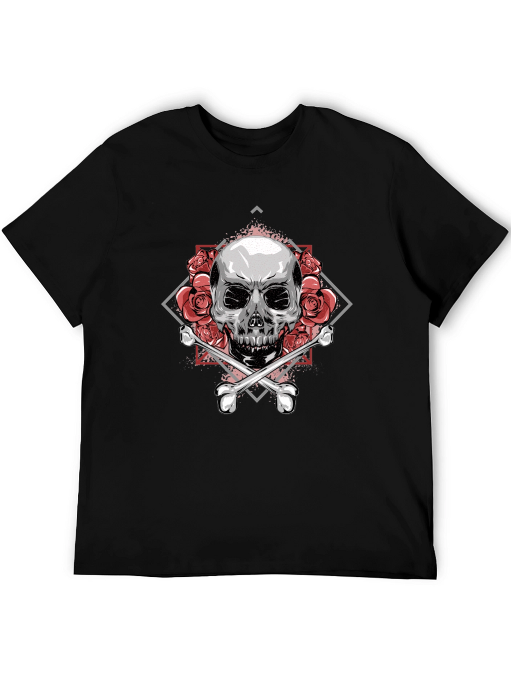 Skull & Roses Graphic Tee - Stylish Black T-Shirt