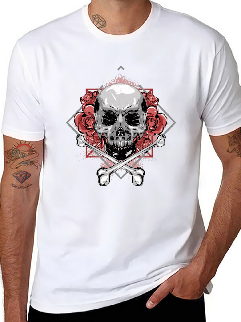 Skull & Roses Graphic Tee - Stylish Black T-Shirt