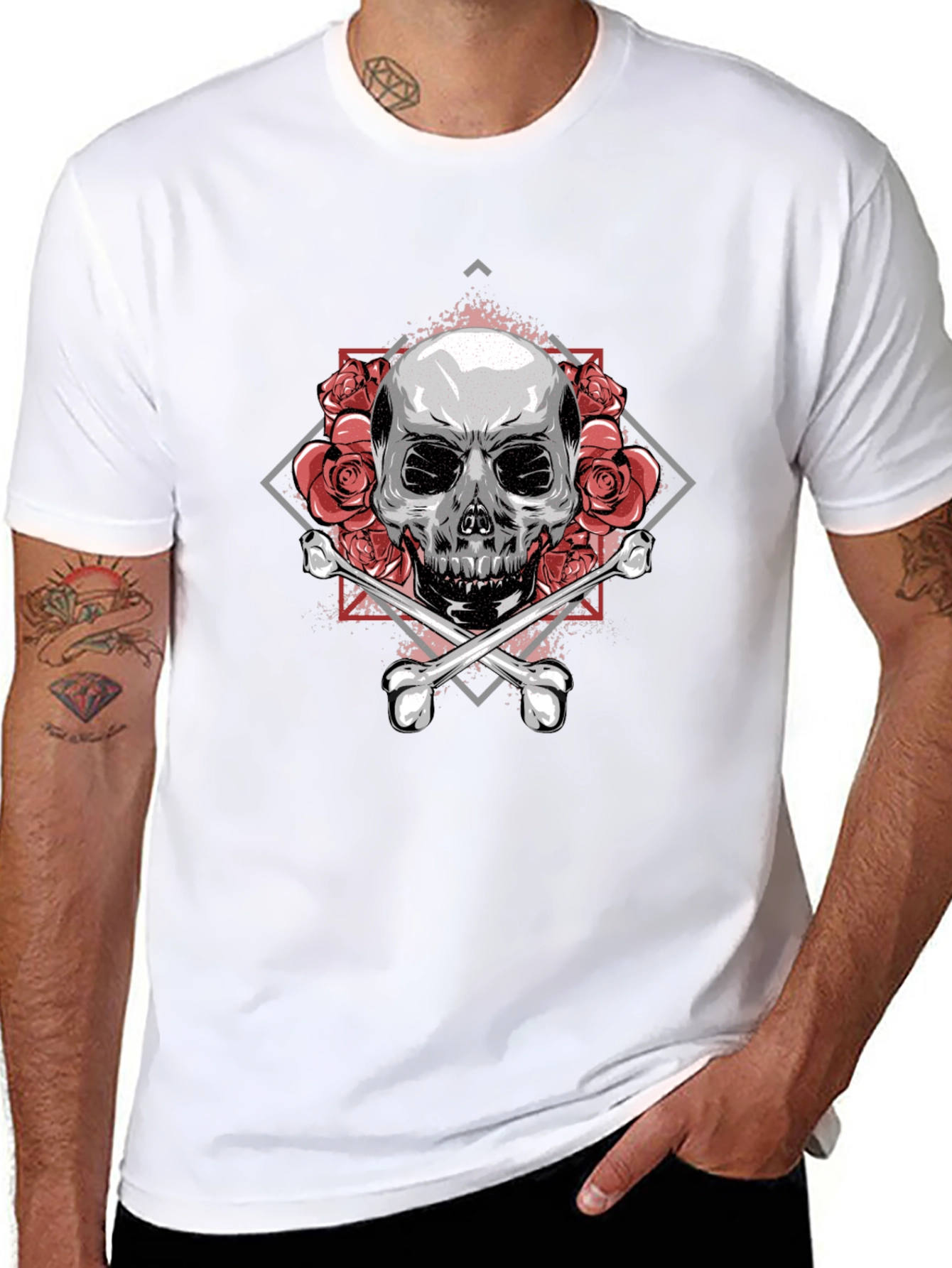 Skull & Roses Graphic Tee - Stylish Black T-Shirt