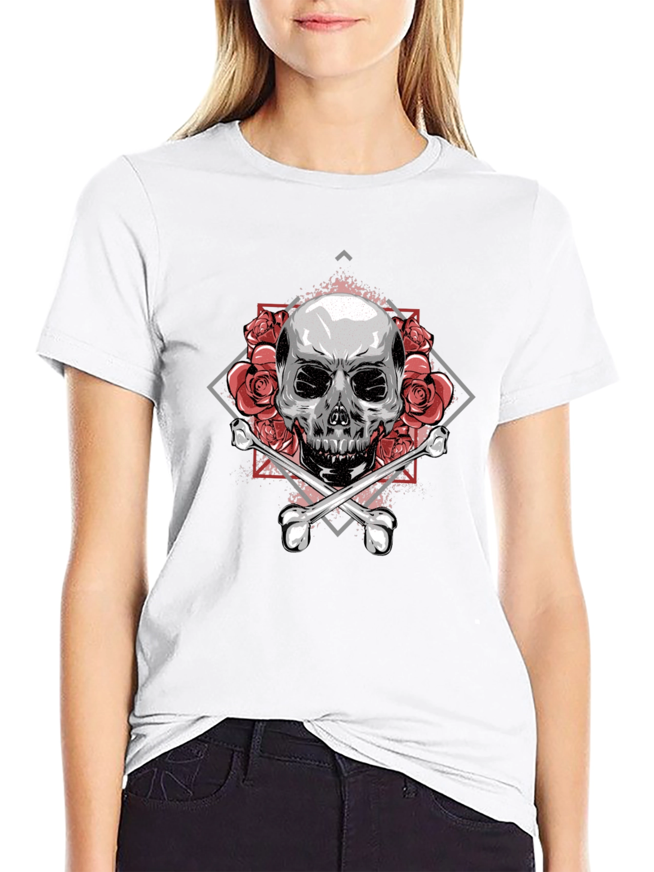 Skull & Roses Graphic Tee - Stylish Black T-Shirt