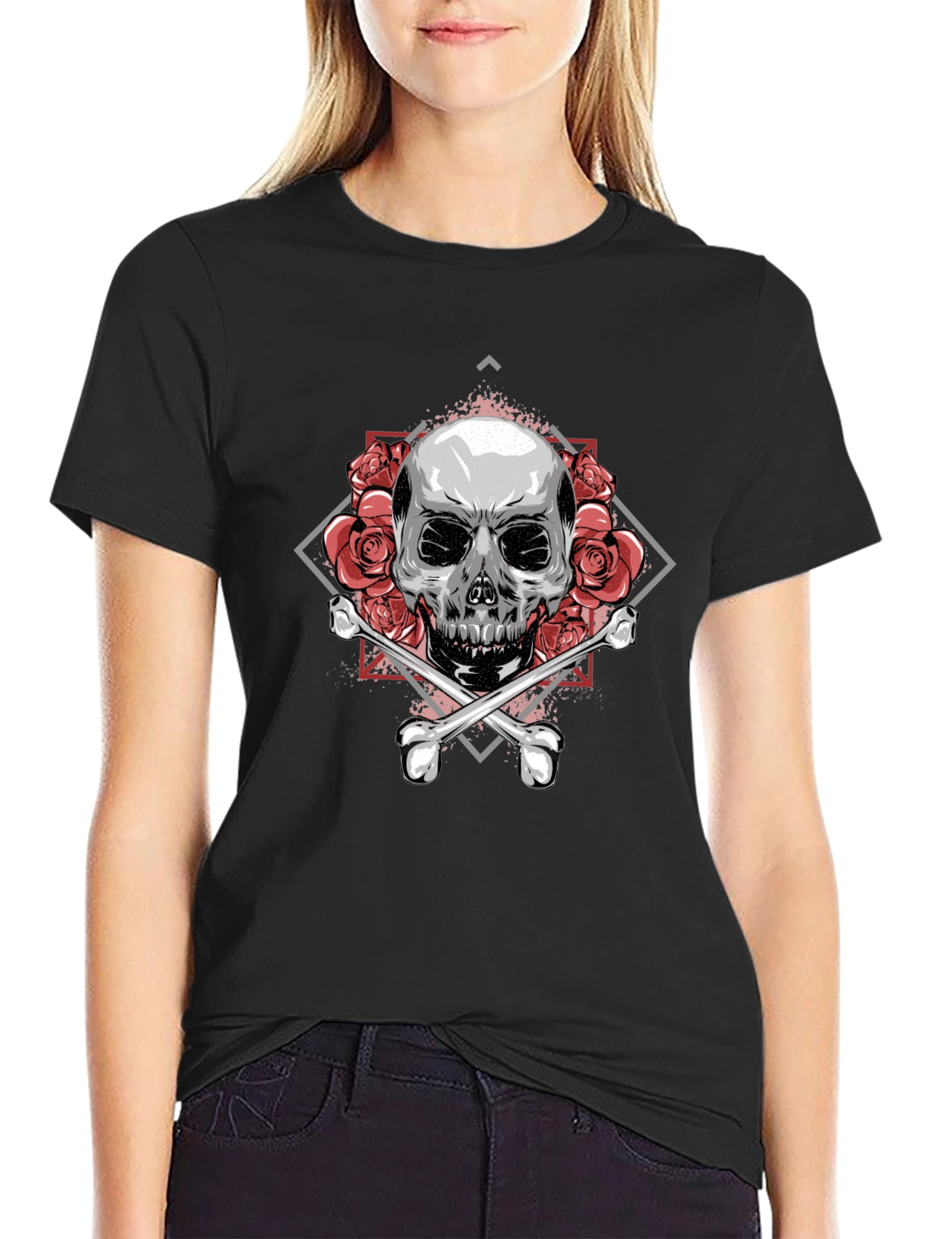 Skull & Roses Graphic Tee - Stylish Black T-Shirt