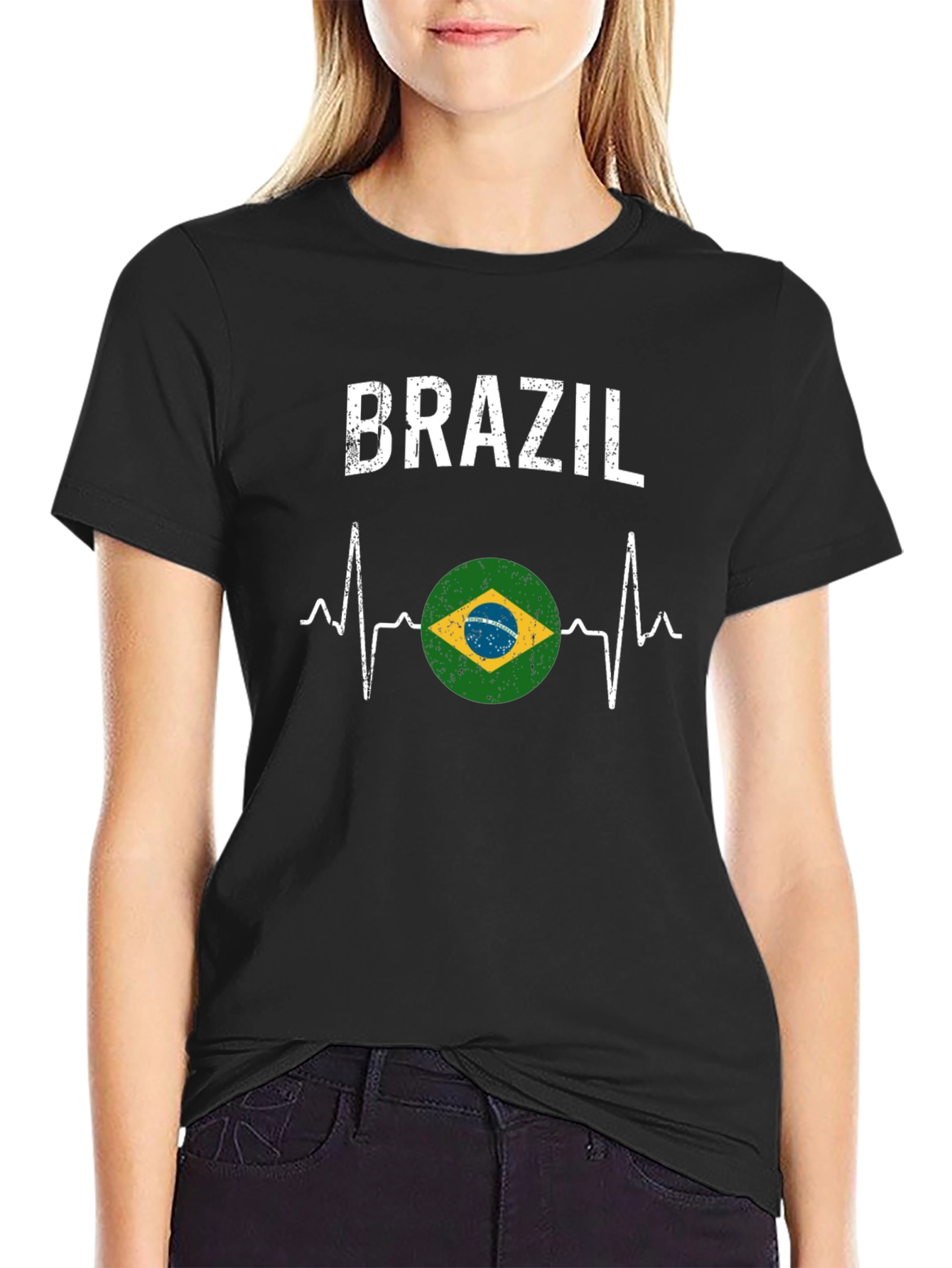 Brazil Heartbeat T-Shirt - Black