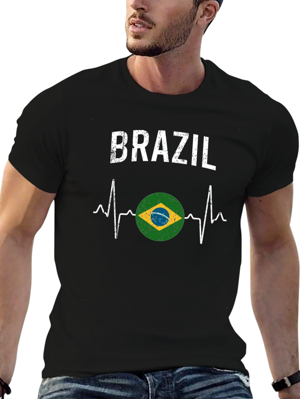 Brazil Heartbeat T-Shirt - Black