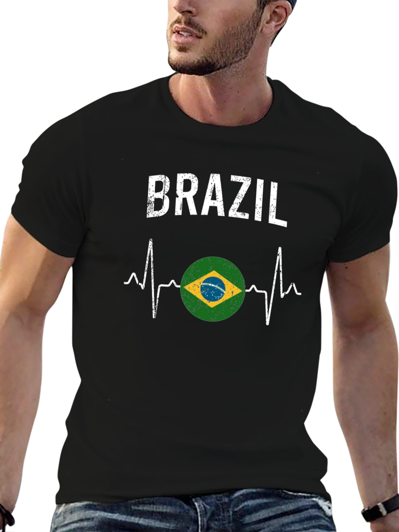 Brazil Heartbeat T-Shirt - Black
