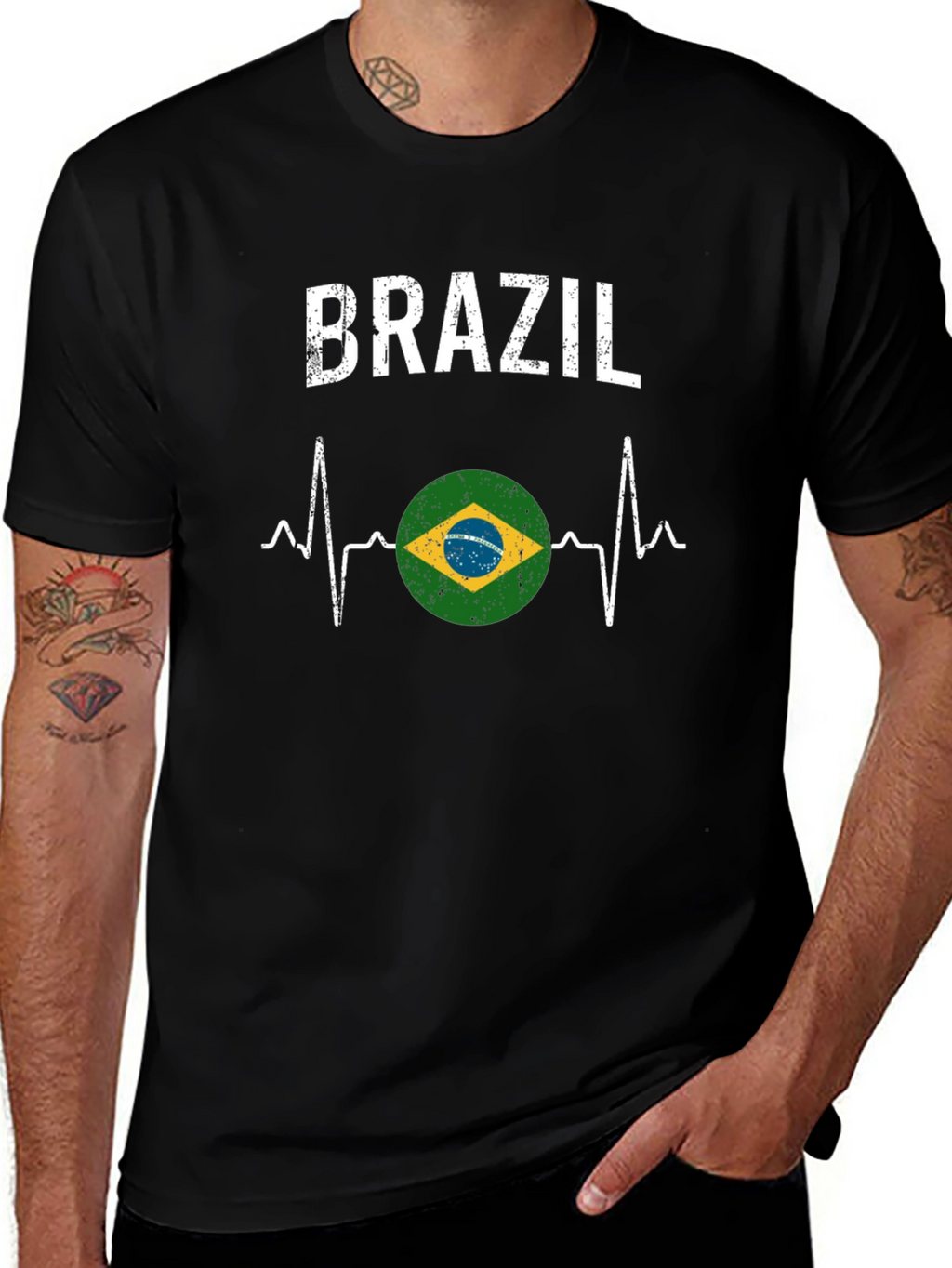 Brazil Heartbeat T-Shirt - Black
