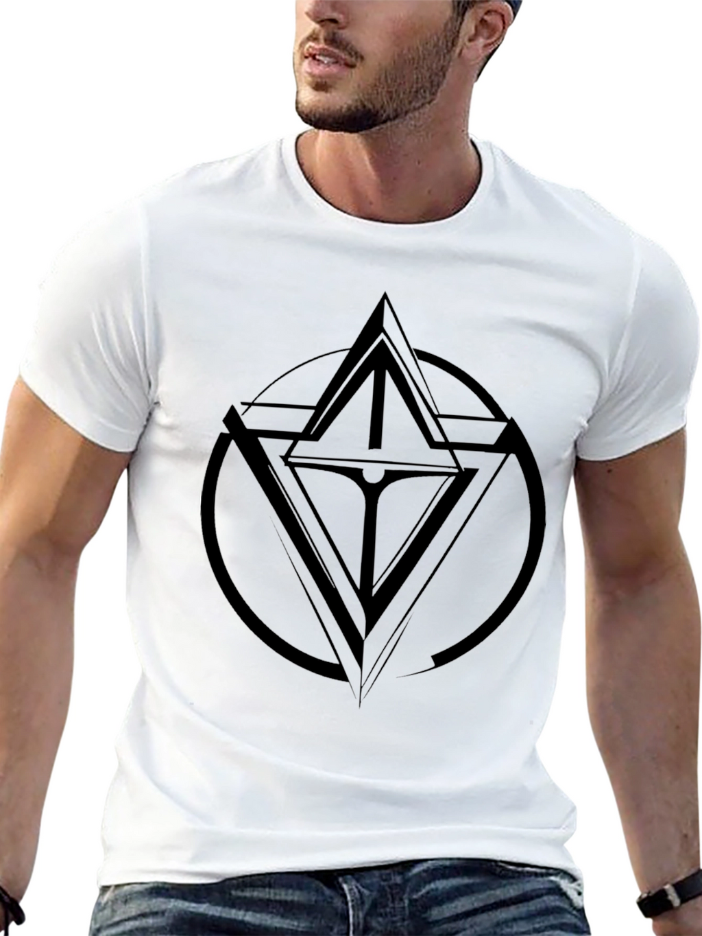 Mens Black Graphic Tee - Geometric Design