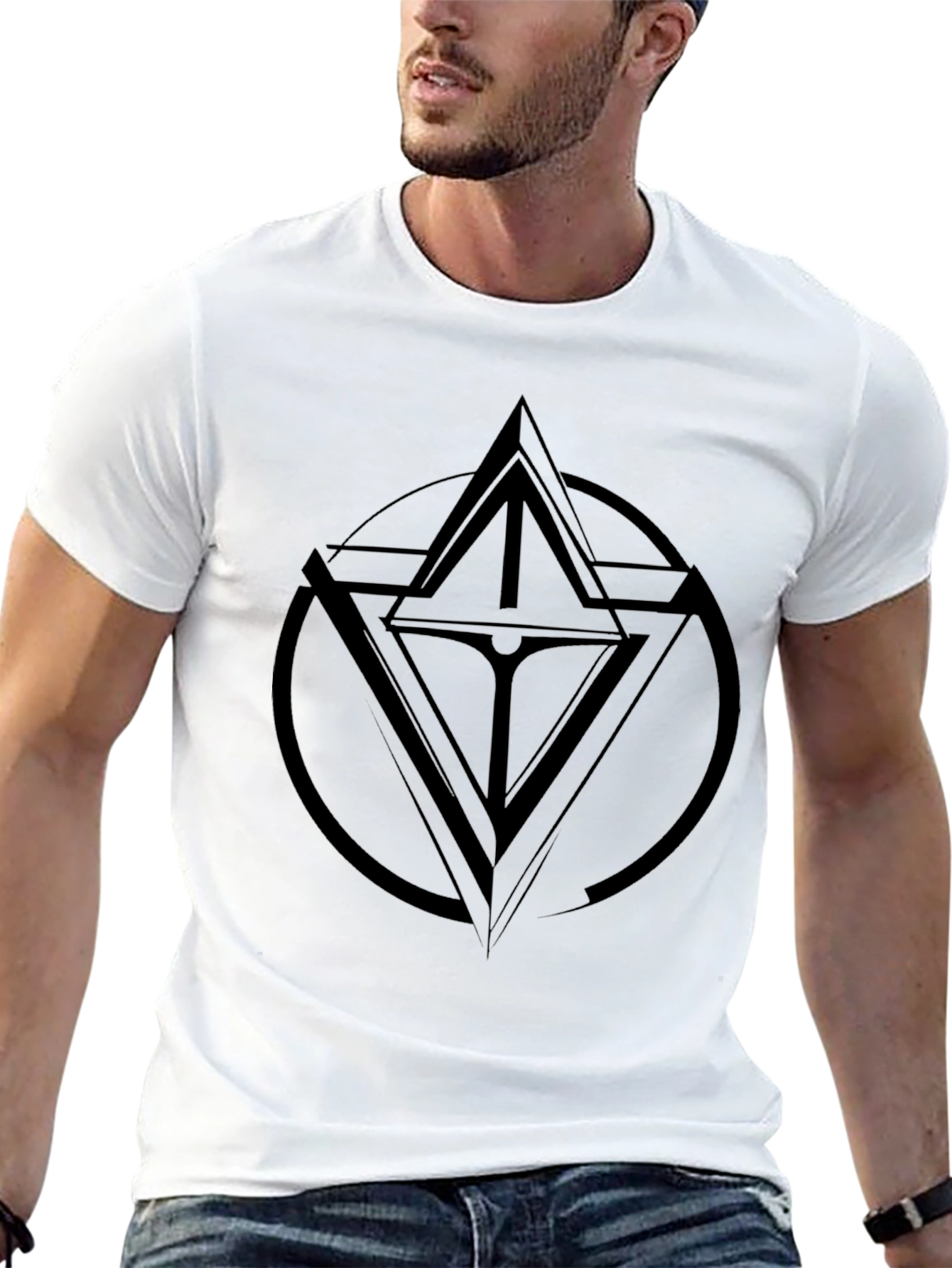 Mens Black Graphic Tee - Geometric Design