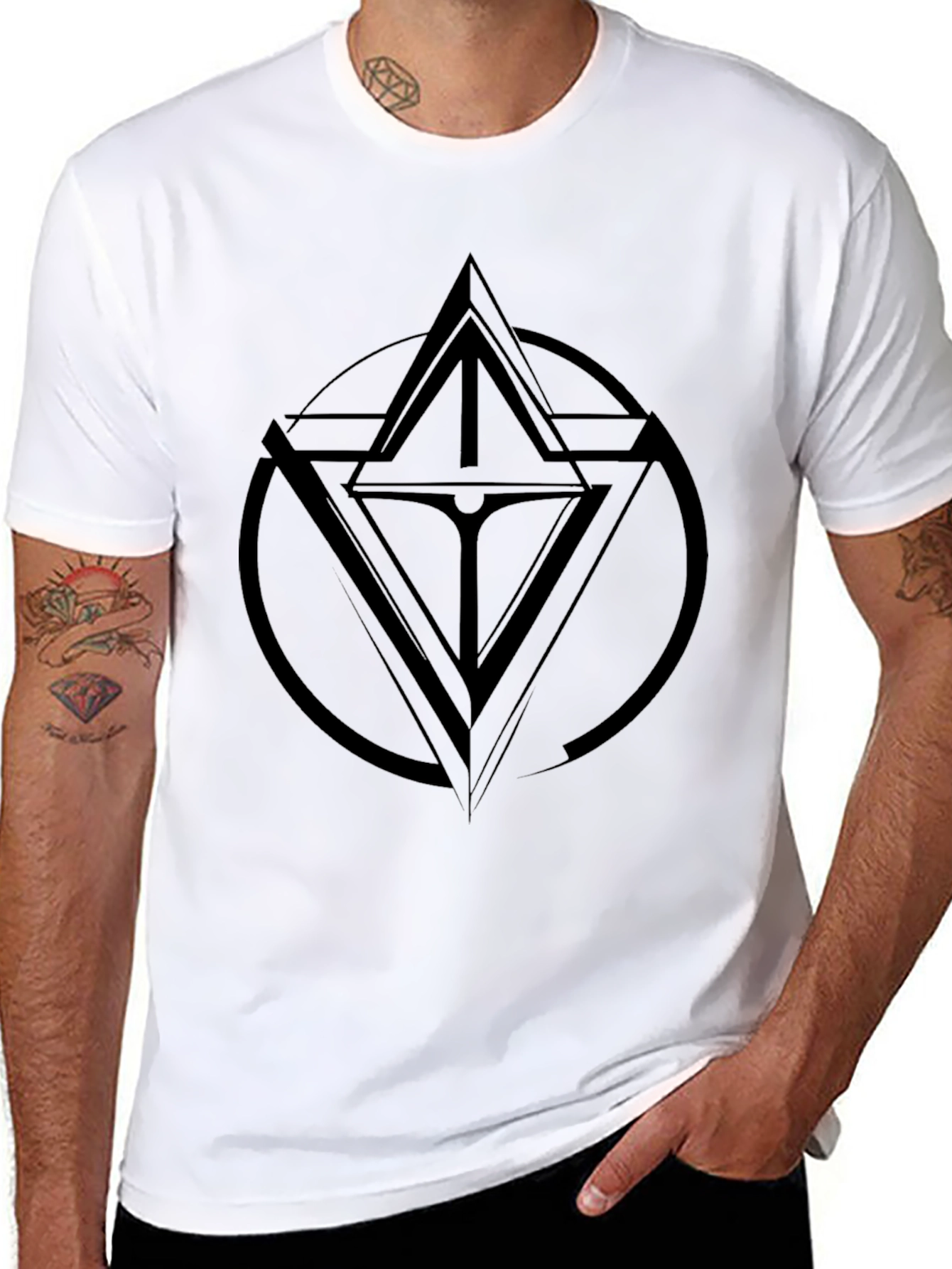 Mens Black Graphic Tee - Geometric Design