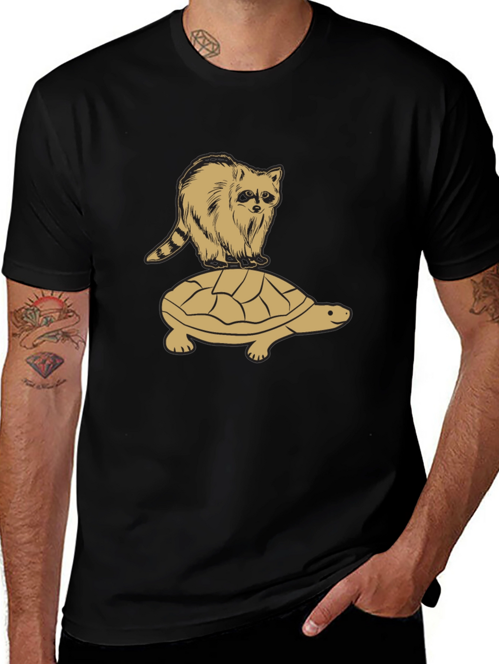 Raccoon Riding Turtle Graphic T-Shirt