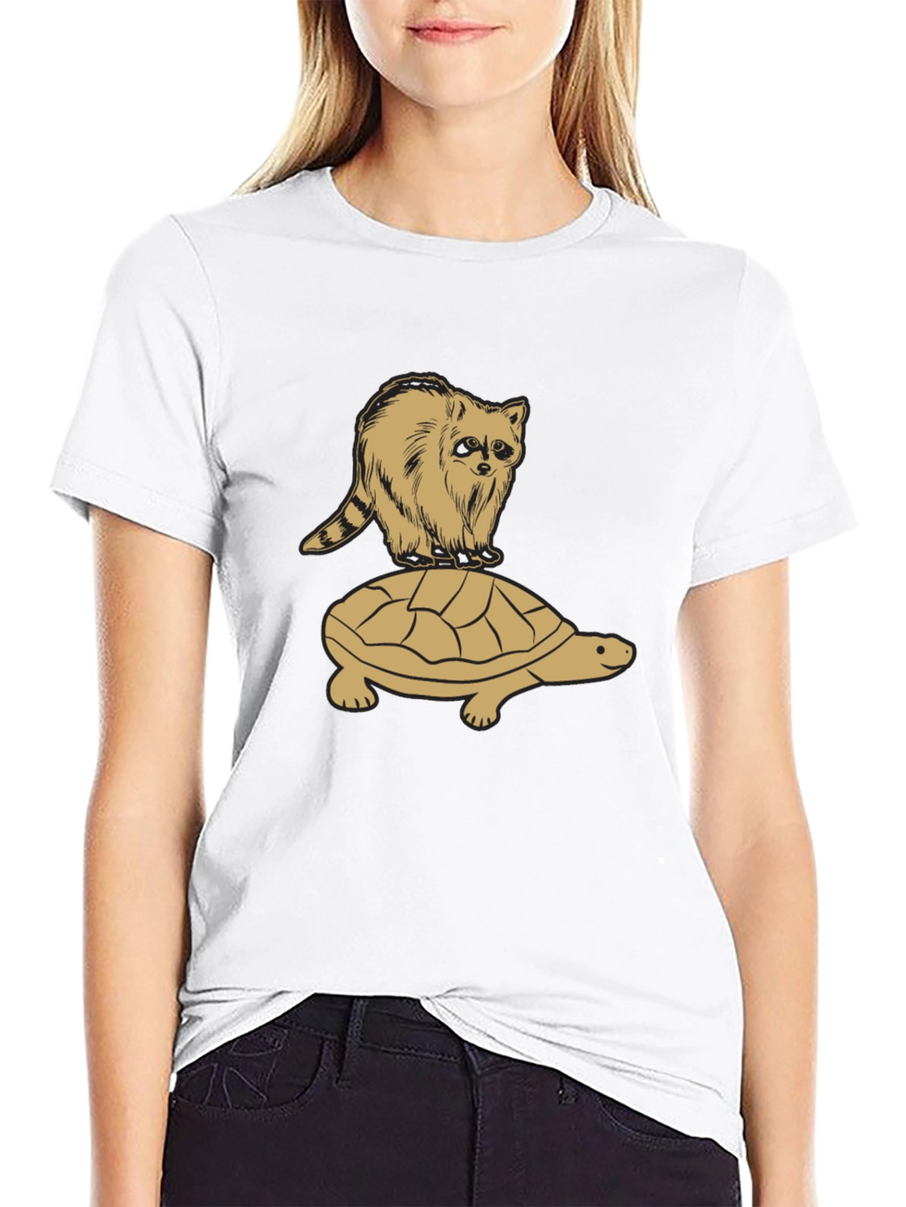 Raccoon Riding Turtle Graphic T-Shirt
