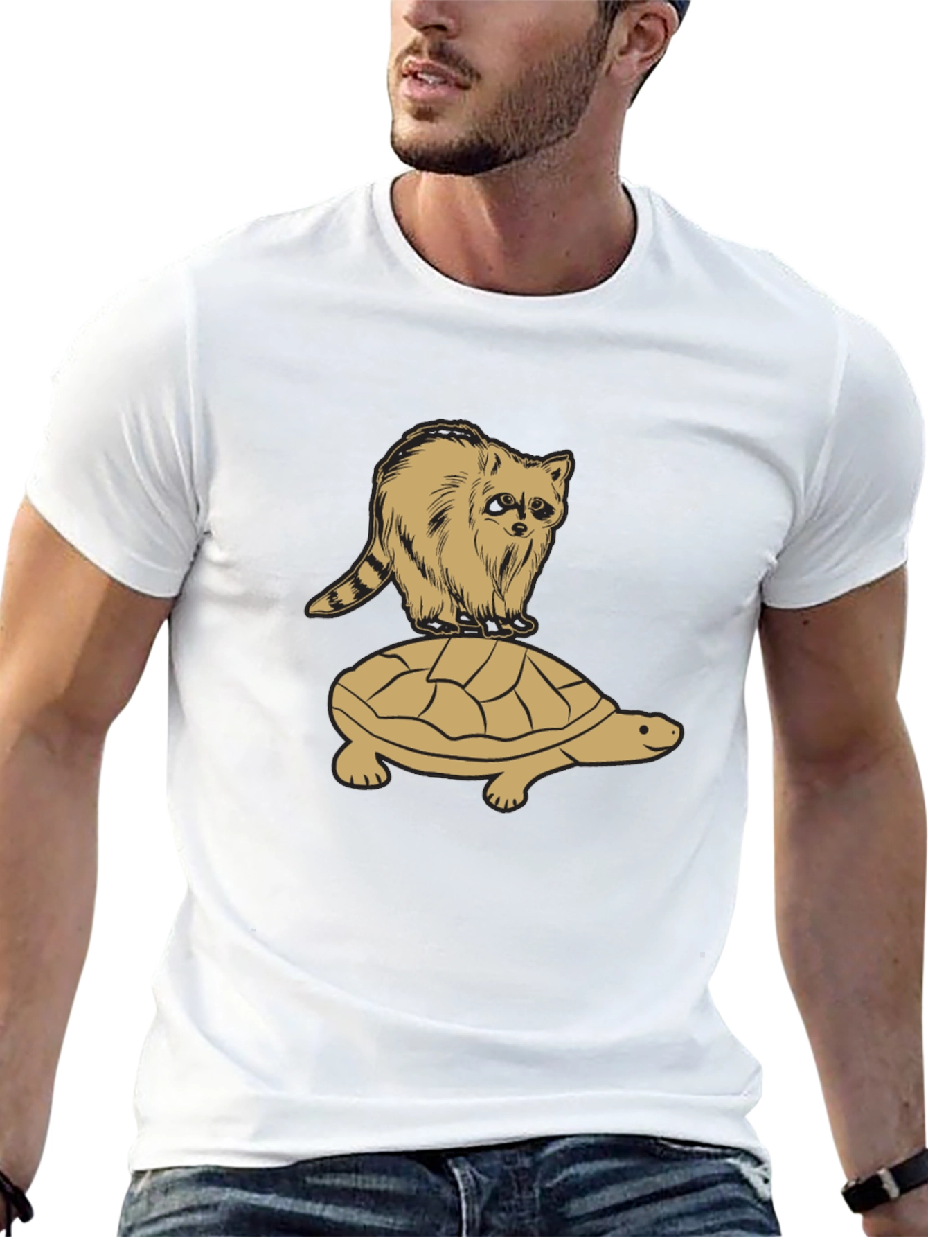 Raccoon Riding Turtle Graphic T-Shirt