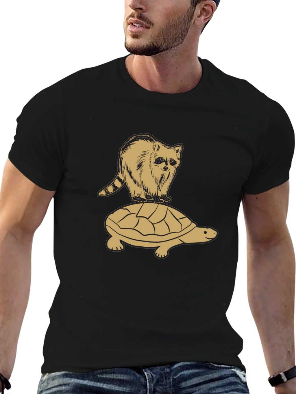 Raccoon Riding Turtle Graphic T-Shirt
