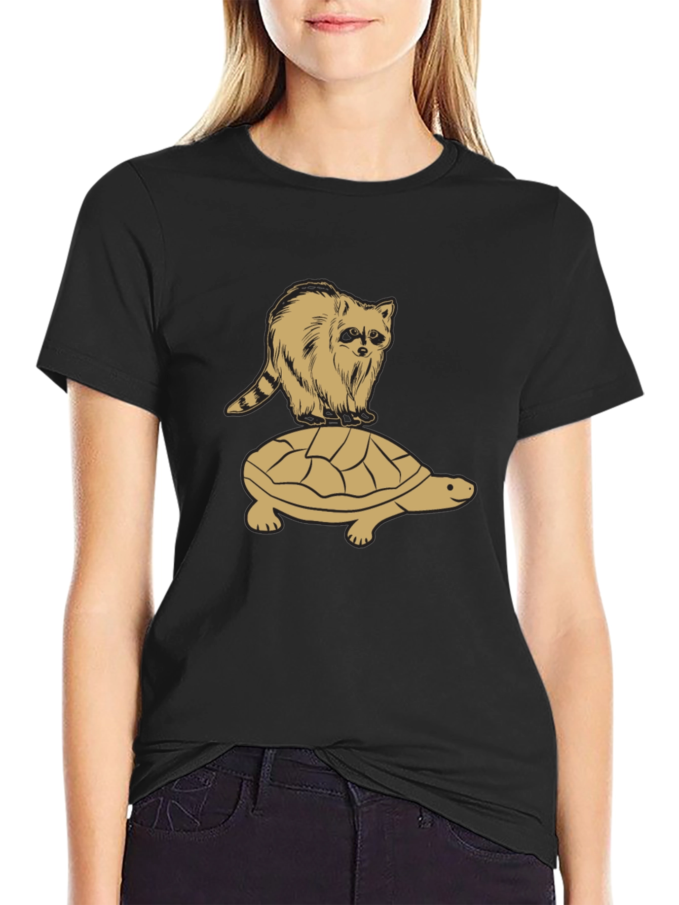 Raccoon Riding Turtle Graphic T-Shirt