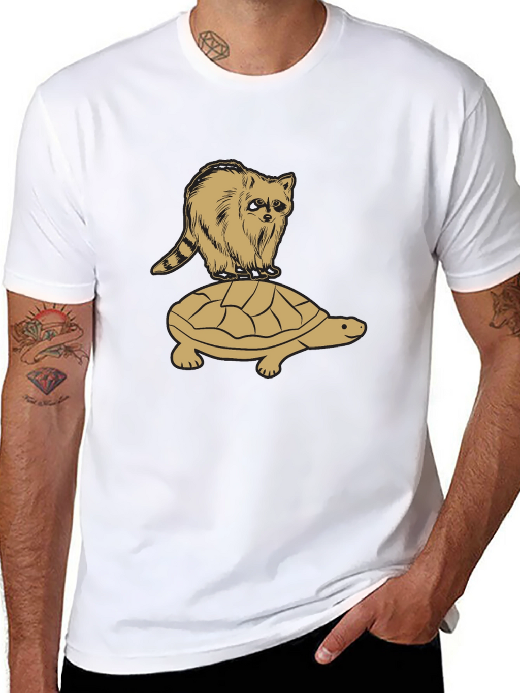 Raccoon Riding Turtle Graphic T-Shirt