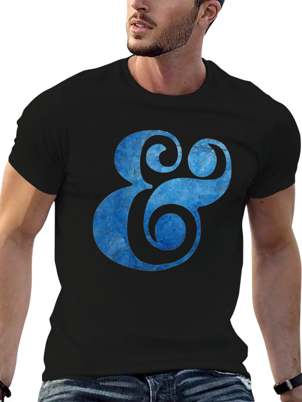 Blue Ampersand Graphic Black T-Shirt
