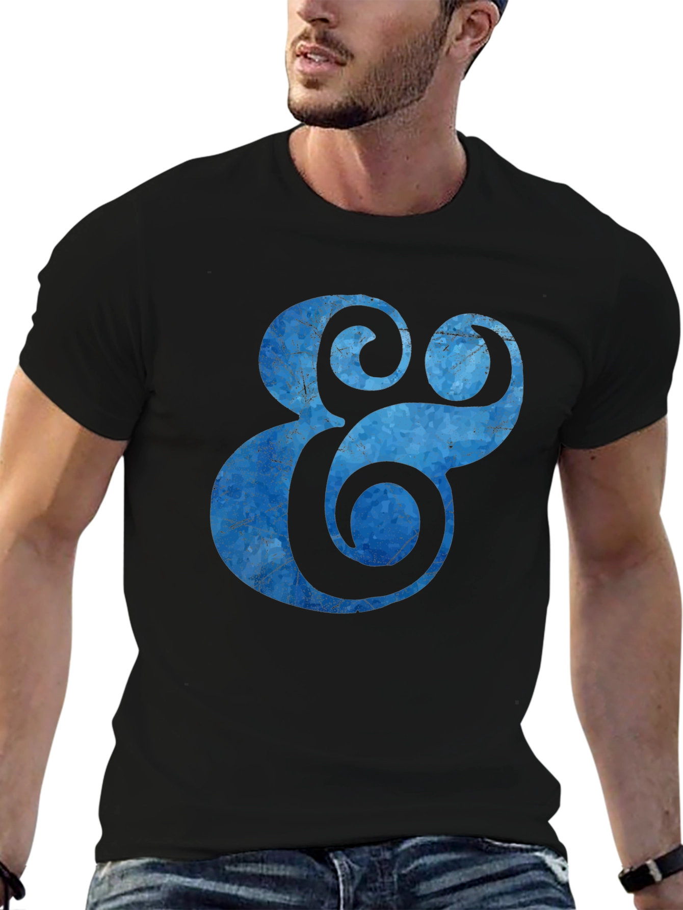 Blue Ampersand Graphic Black T-Shirt