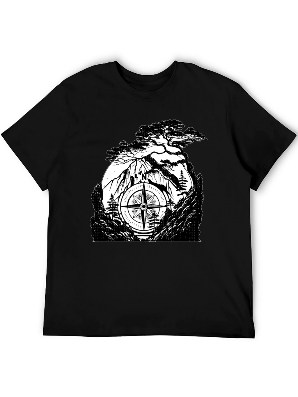 Mountain Compass Black T-Shirt - Adventure Awaits