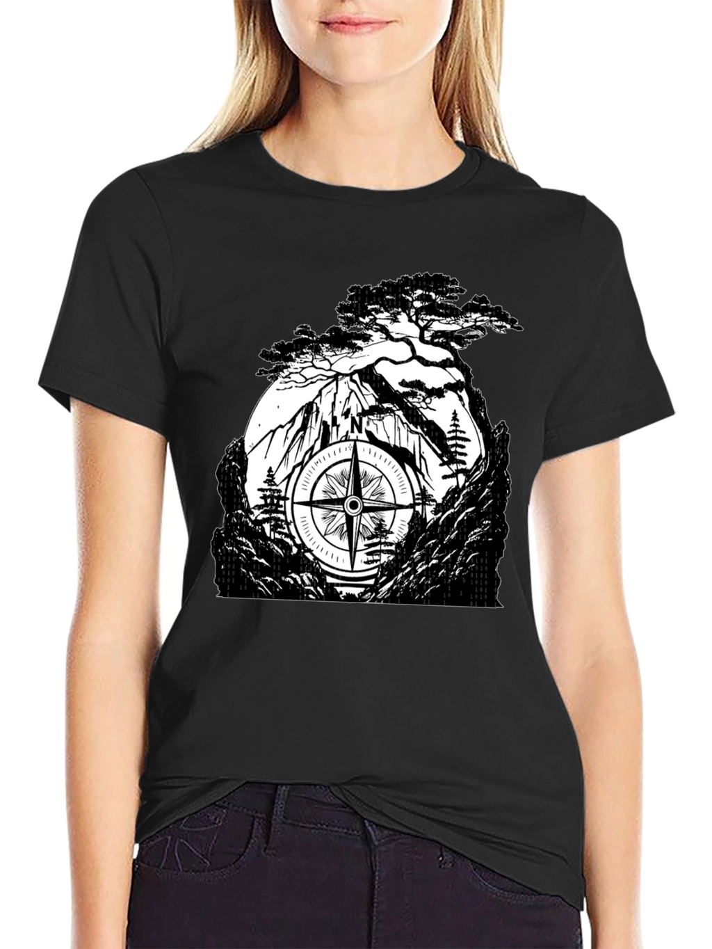 Mountain Compass Black T-Shirt - Adventure Awaits