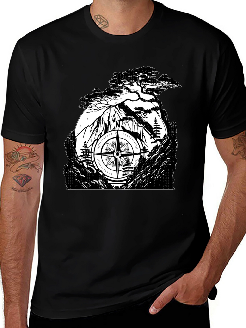 Mountain Compass Black T-Shirt - Adventure Awaits